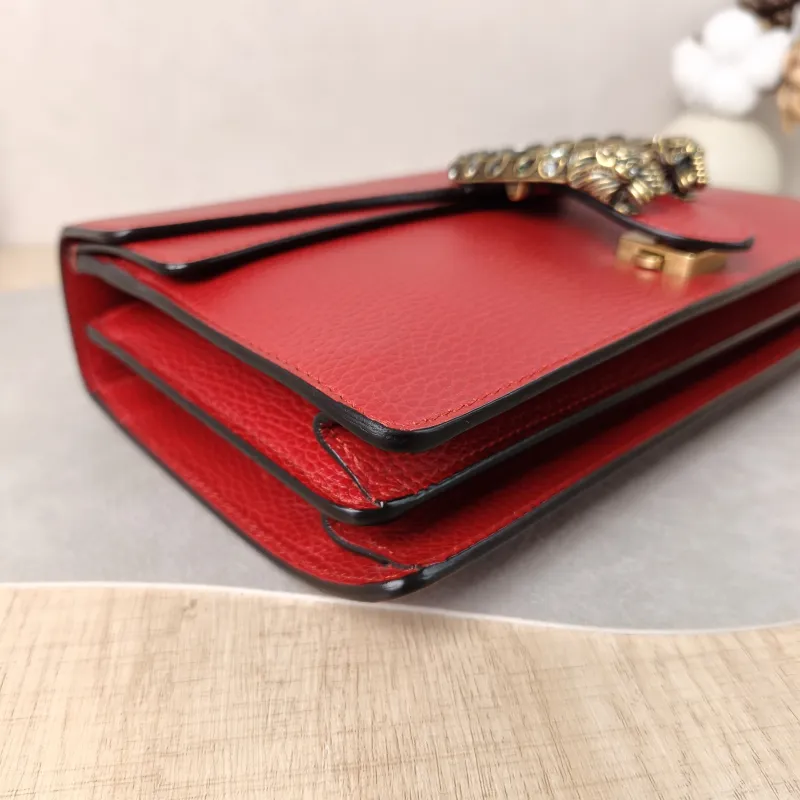 GUCCI Crossbody Bag Dionysus Red Calfskin Medium 28 × 9 × 17 cm — detail view 4 of 11