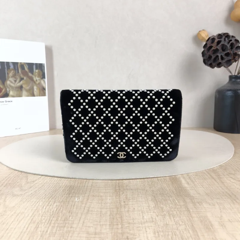 Chanel Crossbody Bag CF Pearl WOC Black Mini 19.2 × 3.5 × 12.3 cm 24