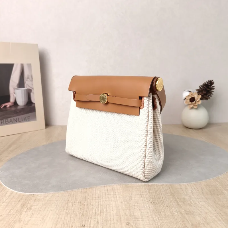 Hermès Shoulder Bag Herbag Zip 20 Beige Brown Calfskin，Canvas Mini 20 × 7 × 17 cm K — cover view 4 of 6