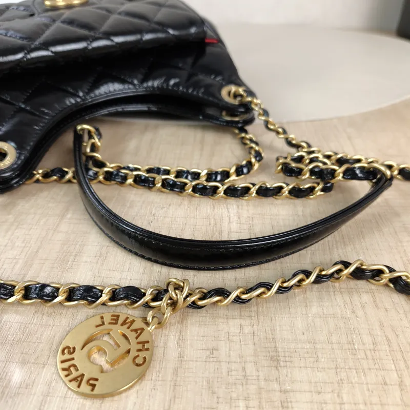 Chanel Crossbody Bag HOBO Black Waxed Leather Calfskin Small 19 × 6 × 17 cm — detail view 2 of 11