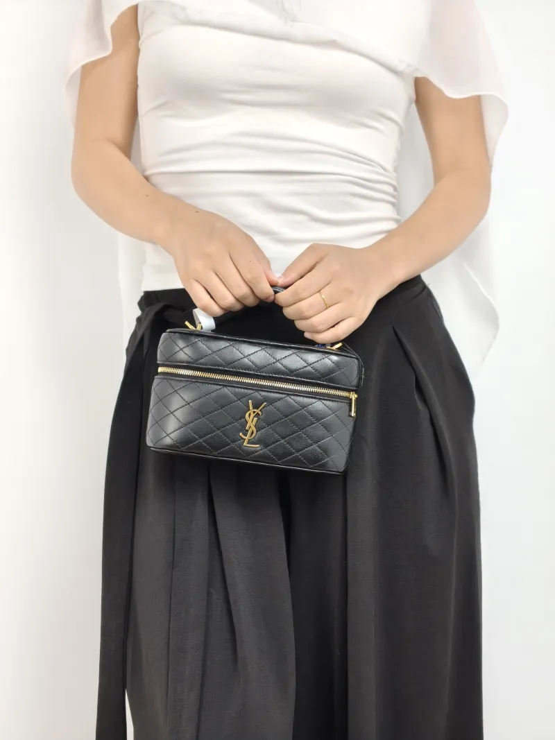 SAINT LAURENT Shoulder Bag Gaby Cosmetic Bag Black Calfskin Medium 18 × 6.5 × 11 cm — on-model view 1 of 2