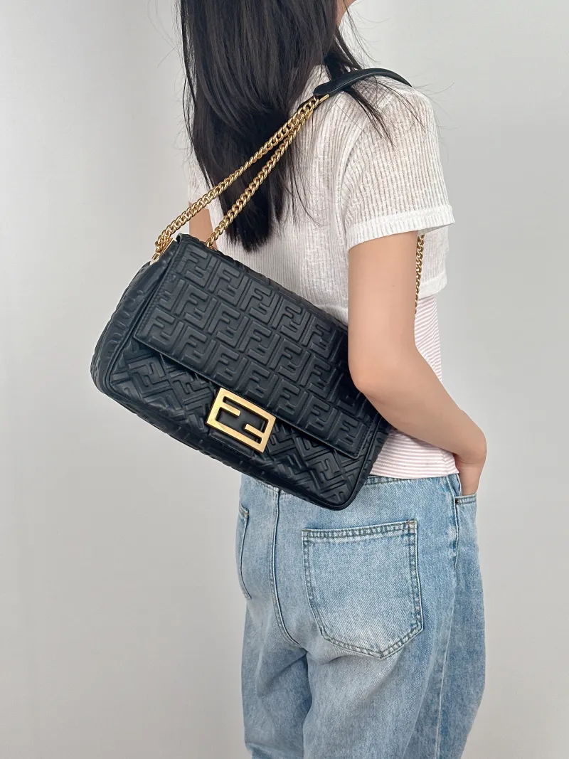 FENDI Crossbody Bag Baguette Baguette Bag Black Lambskin Large31 × 9 × 18 cm — on-model view 2 of 3