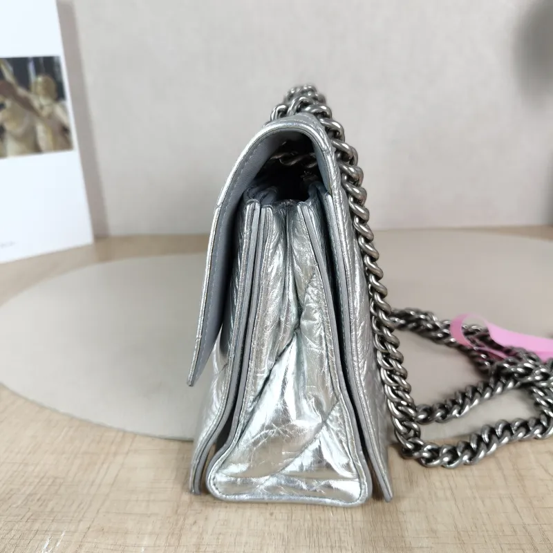 BALENCIAGA Shoulder Bag CRUSH Chain Bag Silver Calfskin Small 25 × 8 × 15 cm — detail view 5 of 13