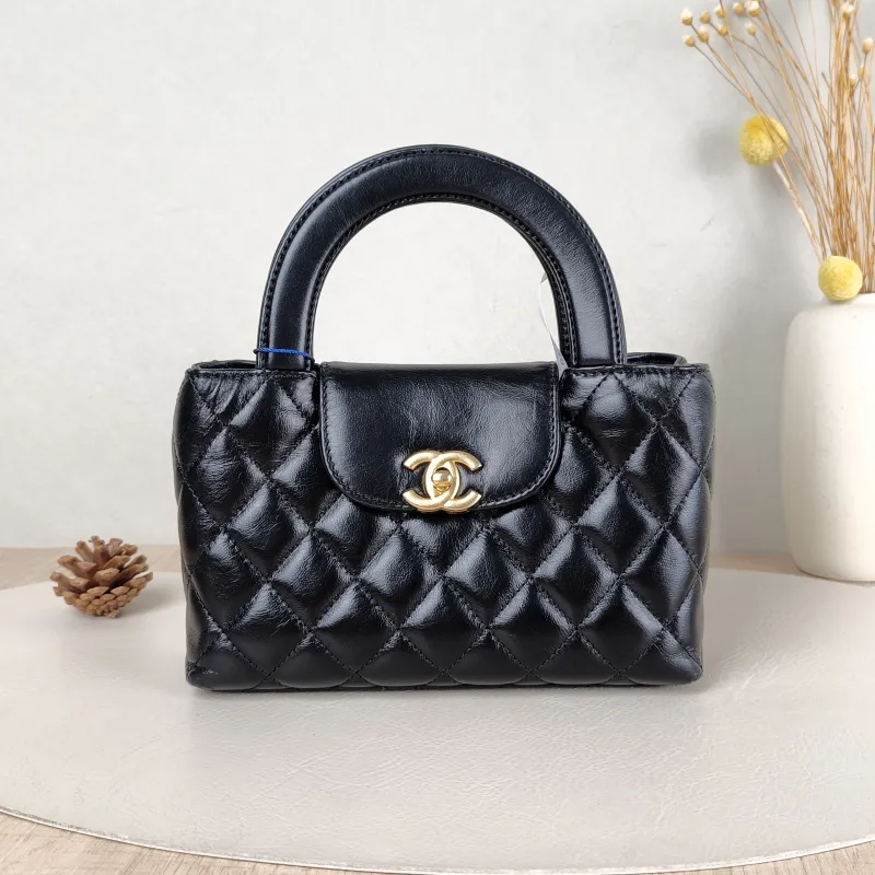 Chanel Shoulder Bag Kelly Black Waxed Leather Small 19 × 7 × 13 cm
