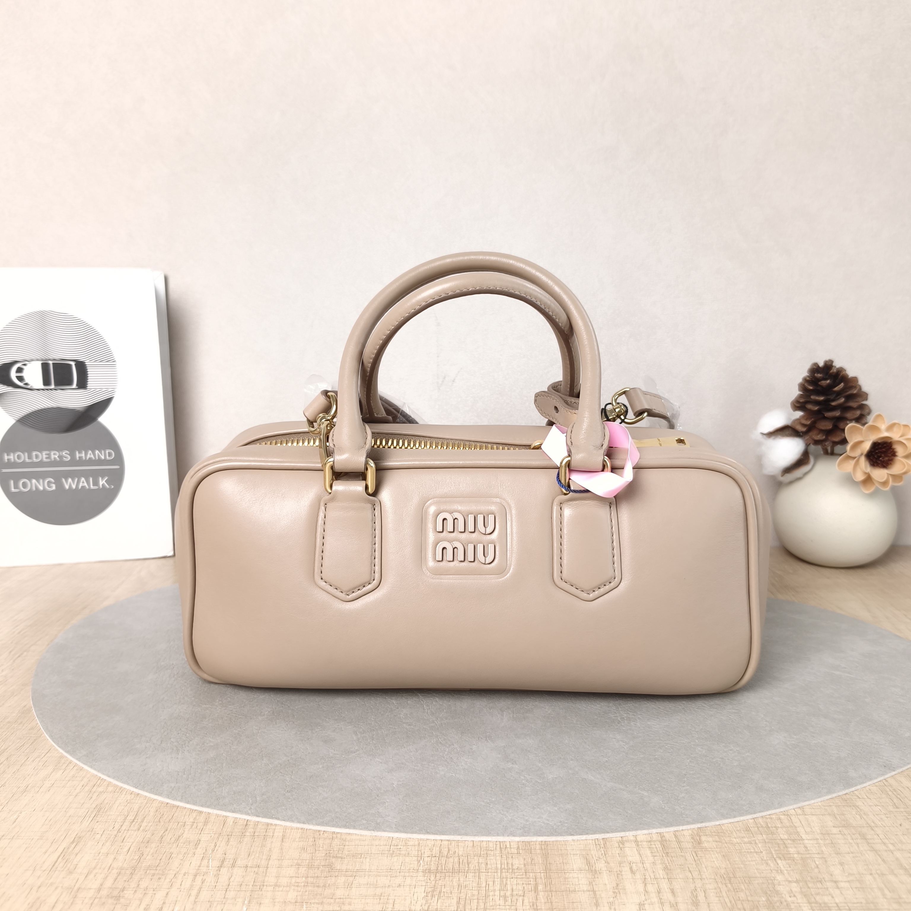 Miumiu Top Handle Bag Arcadie Collection Bowling Bag Beige Calfskin One Size28 × 9 × 12 cm