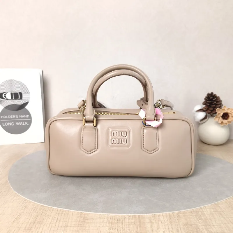Miumiu Top Handle Bag Arcadie Collection Bowling Bag Beige Calfskin One Size28 × 9 × 12 cm