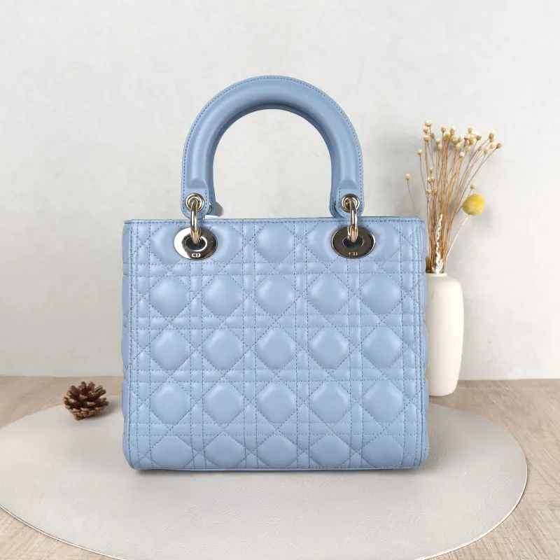 DIOR Top Handle Bag Lady Lady Dior Bag Blue Lambskin Medium 24 × 12 × 21 cm — cover view 5 of 6
