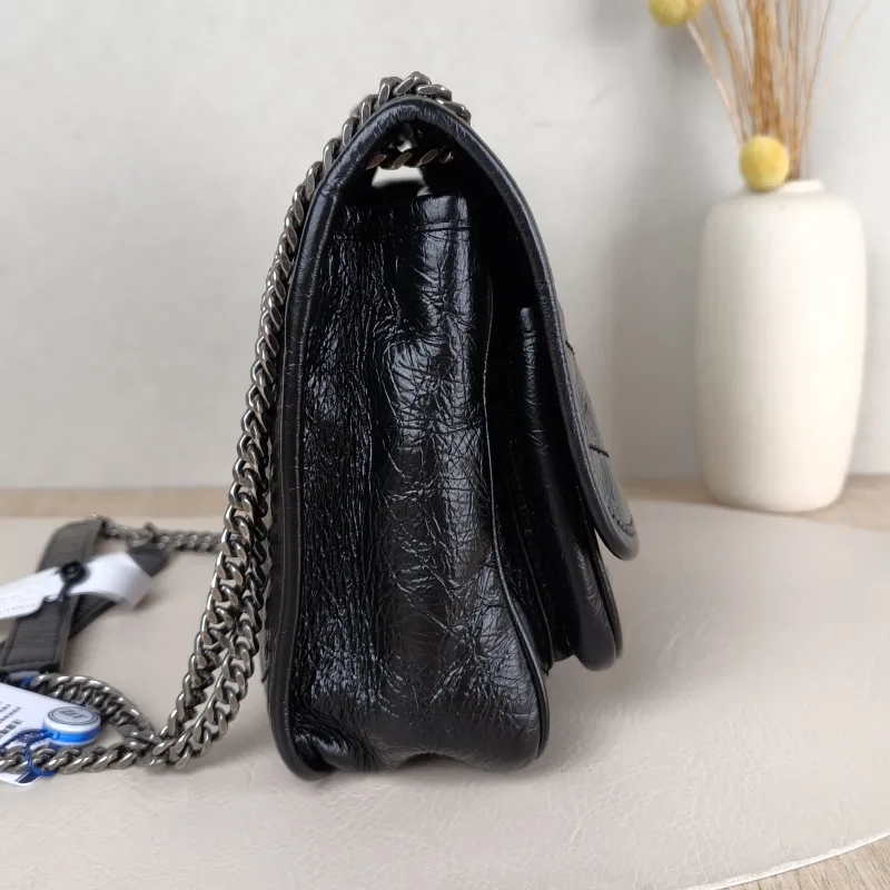 SAINT LAURENT Crossbody Bag Niki Black Waxed Leather Calfskin Small 21 × 7.5 × 16 cm — detail view 3 of 12