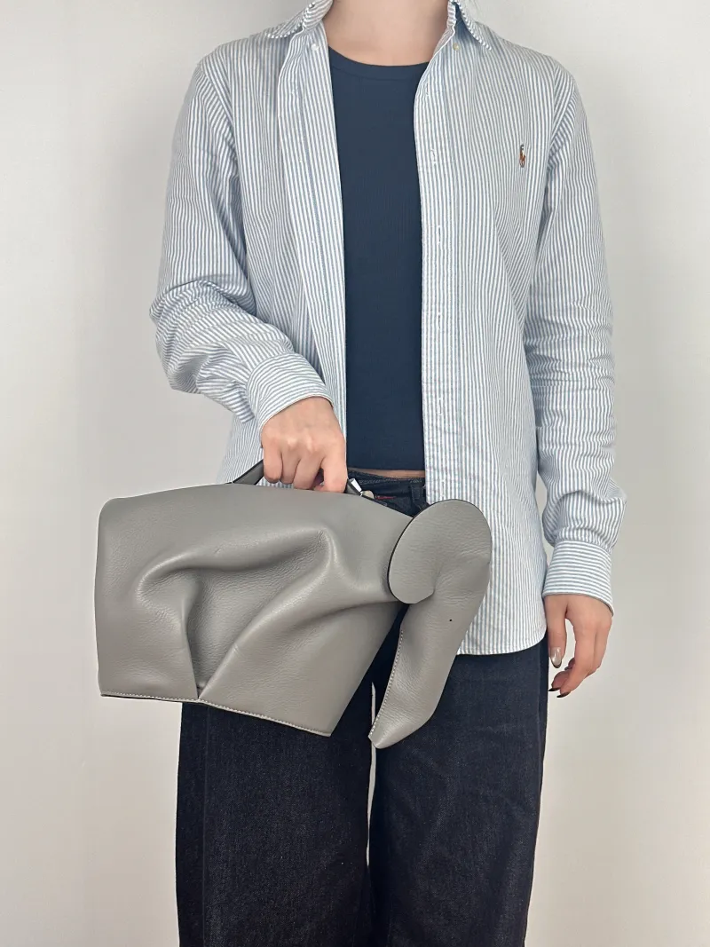 LOEWE Shoulder Bag Grey Calfskin Large 36 × 26.5 × 22 cm — on-model view 1 of 2