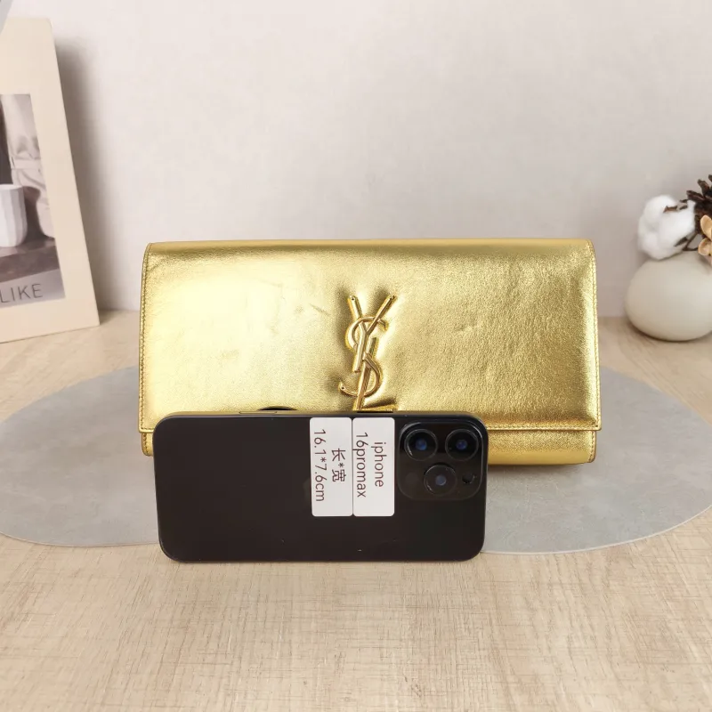 SAINT LAURENT Clutch Clutch Gold Calfskin 27 × 4 × 13 cm — cover view 5 of 5