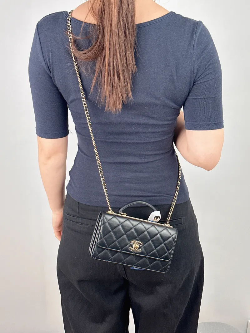 Chanel Crossbody Bag trendy cc woc Black Lambskin Mini 19.2 × 3.5 × 12.3 cm — on-model view 2 of 2