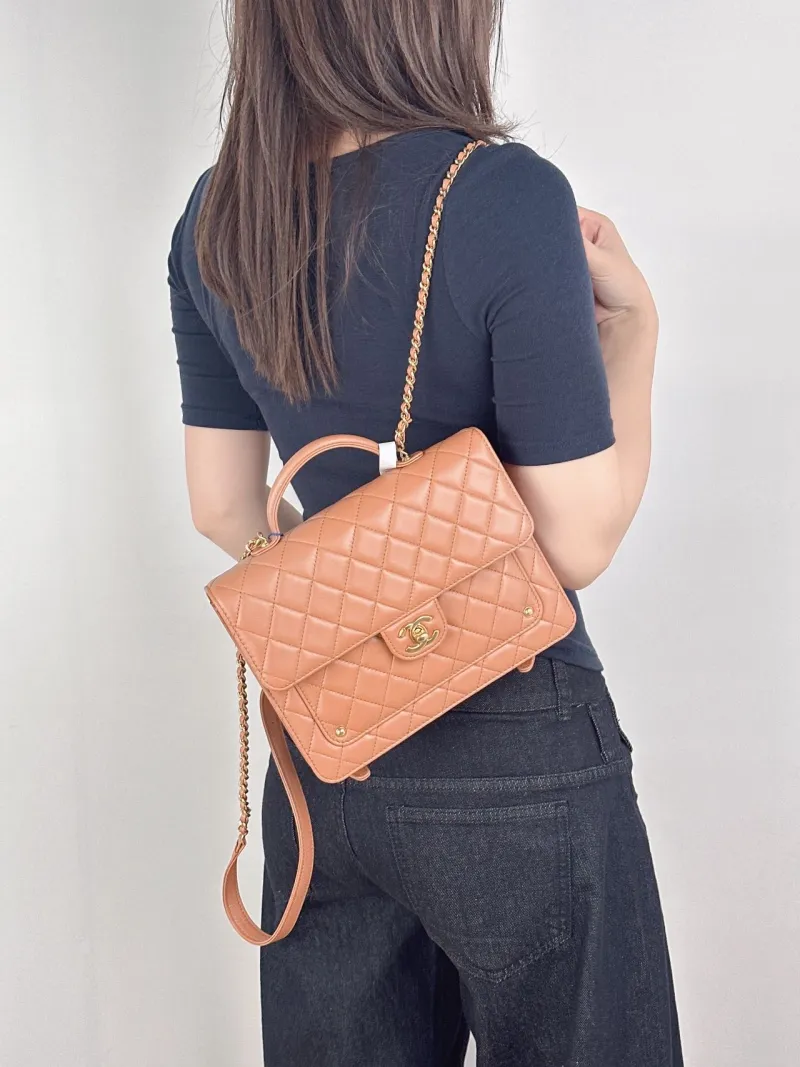 Chanel Backpack Backpack Brown Lambskin One Size23 × 6 × 18 cm — on-model view 3 of 3