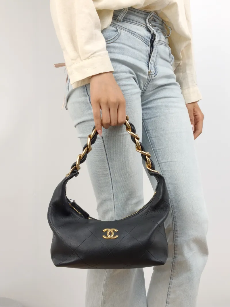 Chanel Shoulder Bag hobo Black Calfskin One Size 25 × 15 × 7.5 cm — on-model view 1 of 2
