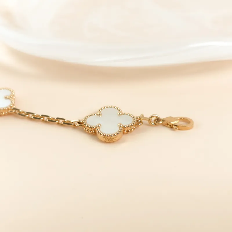 Van Cleef & Arpels Bracelet Alhambra Alhambra Collection Five-Motif Bracelet Pearl · White Mother-of-Pearl18KY ellow Gold Vintage Small19cm — cover view 3 of 8