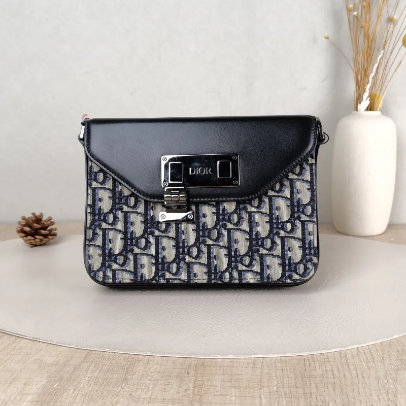 DIOR Shoulder Bag Shoulder Bag Blue Calfskin，Canvas 19 × 4 × 14 cm