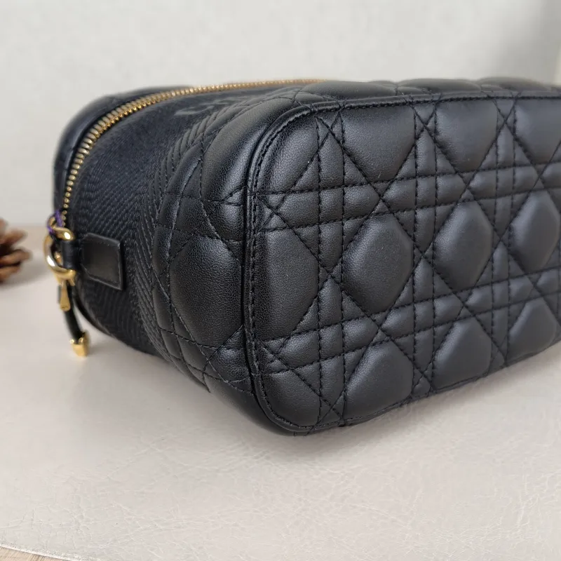 DIOR Top Handle Bag Travel Vanity Cosmetic Bag Black Lambskin Canvas 18.5 × 10 × 14 cm — detail view 1 of 11