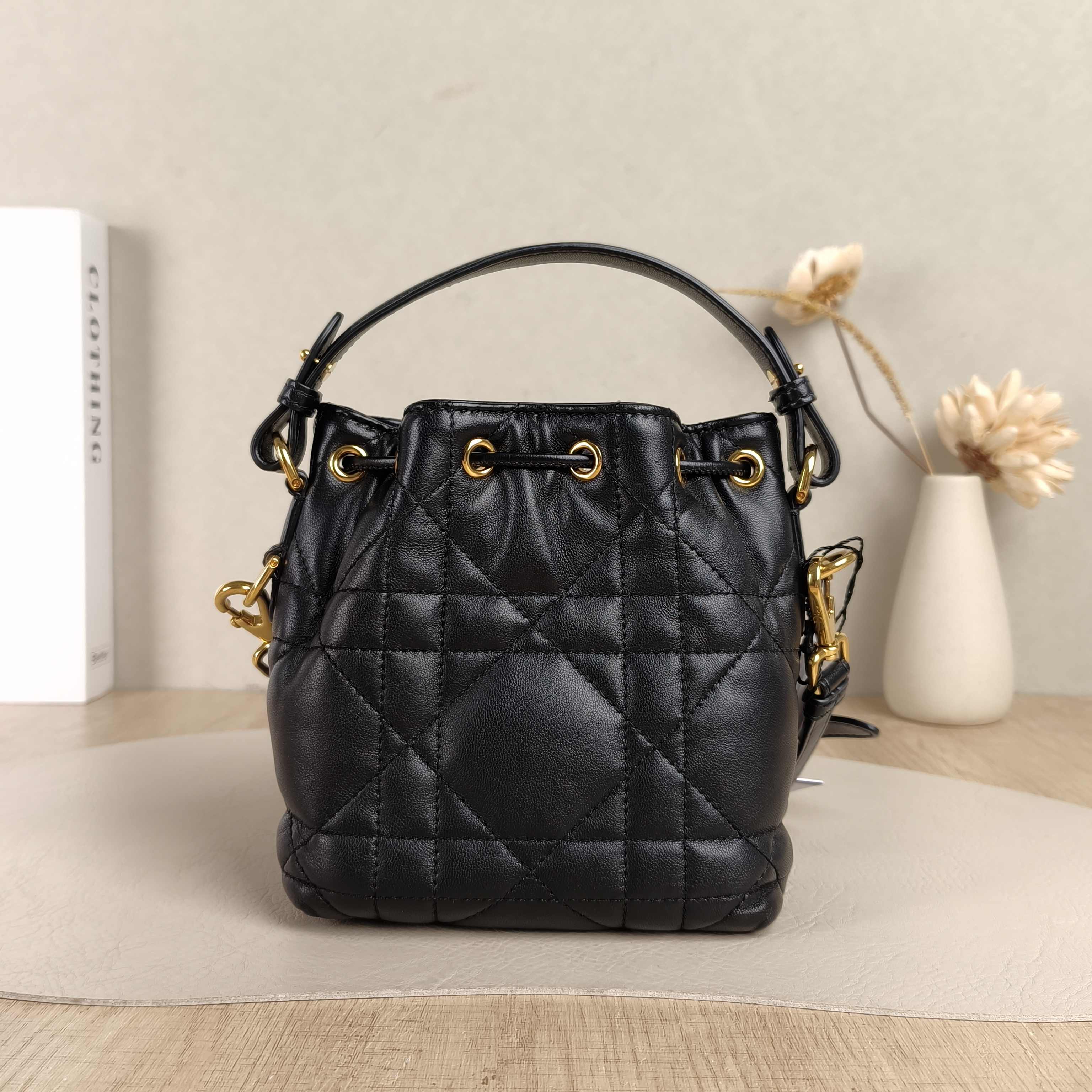 DIOR Crossbody Bag Caro Bucket Bag Black Lambskinmini14 × 7 × 15 cm — cover view 4 of 6