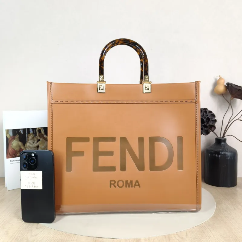 FENDI Top Handle Bag Sunshine Shopping Tote Caramel Calfskin Medium 35 × 17 × 31 cm — cover view 4 of 6