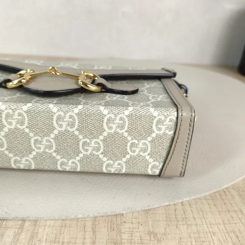 GUCCI Crossbody Bag Horsebit 1955Collection Mini Box Bag White Monogram PVC Mini 18 × 5 × 12 cm — detail view 8 of 11