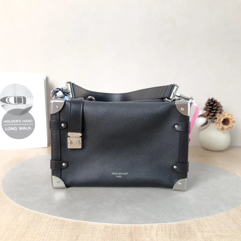Louis Vuitton Crossbody Bag Side Trunk Box Black Calfskin Medium23.5 × 8.5 × 16 cm
