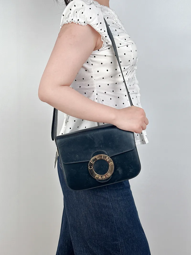 CELINE Crossbody Bag Crossbody Bag Black Calfskin One Size24 × 5 × 18 cm — on-model view 2 of 2