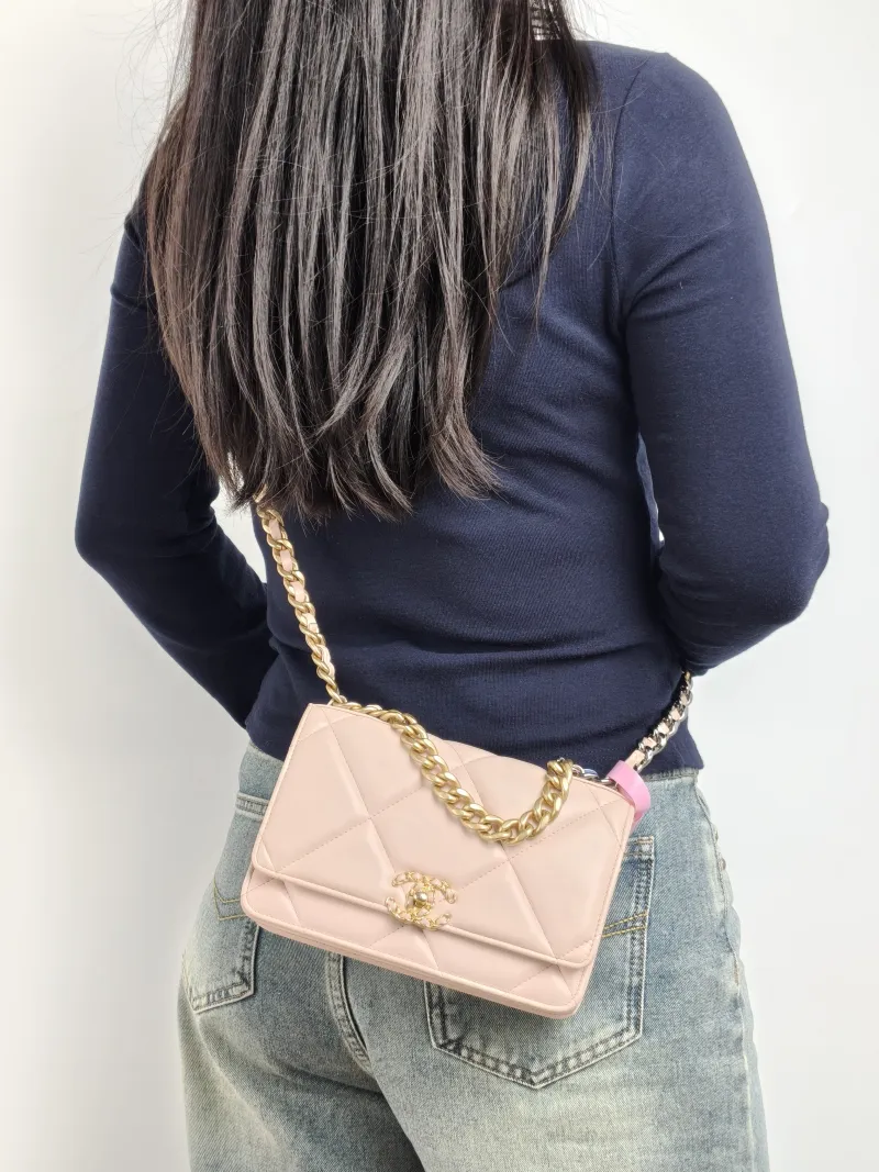 Chanel Crossbody Bag 19Bag WOC Pink SL ambskin Mini 19.2 × 3.5 × 12.3 cm — on-model view 1 of 3
