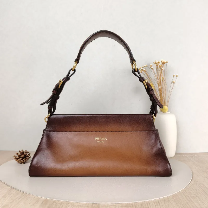 PRADA Shoulder Bag Shoulder Bag Brown Calfskin One Size 32 × 12 × 15 cm