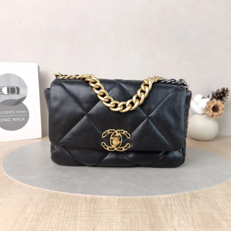 Chanel Crossbody Bag 19Bag Black SL ambskin Small 26 × 9 × 16 cm Microchip Edition