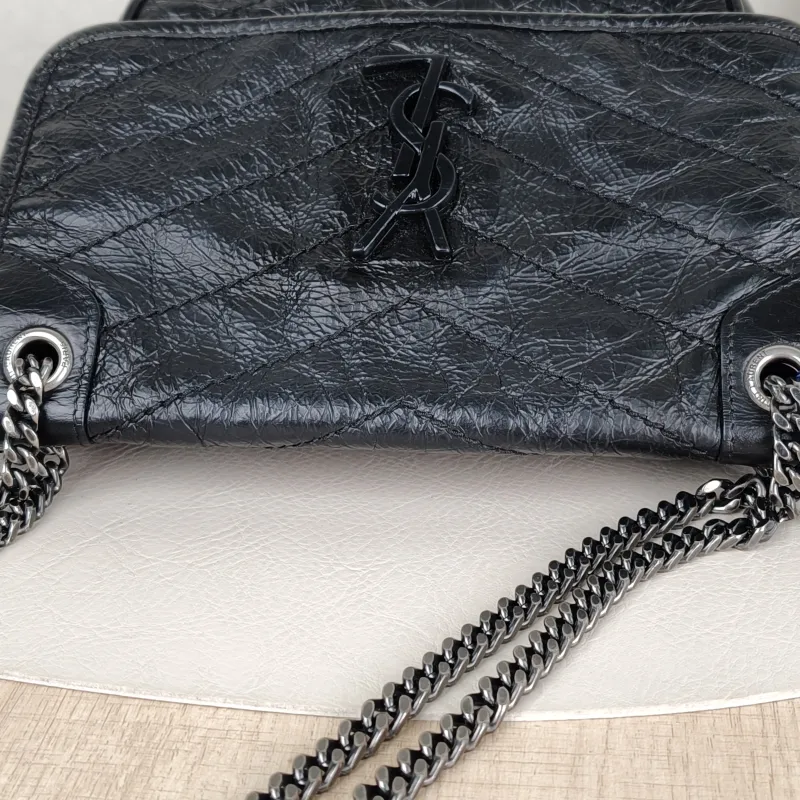 SAINT LAURENT Crossbody Bag Niki Black Waxed Leather Calfskin Small 21 × 7.5 × 16 cm — detail view 5 of 13