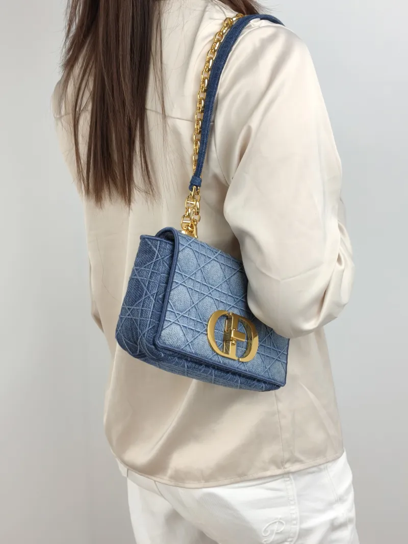 DIOR Crossbody Bag Caro Chain Bag Blue Small 20 × 7 × 13.5 cm — on-model view 1 of 2