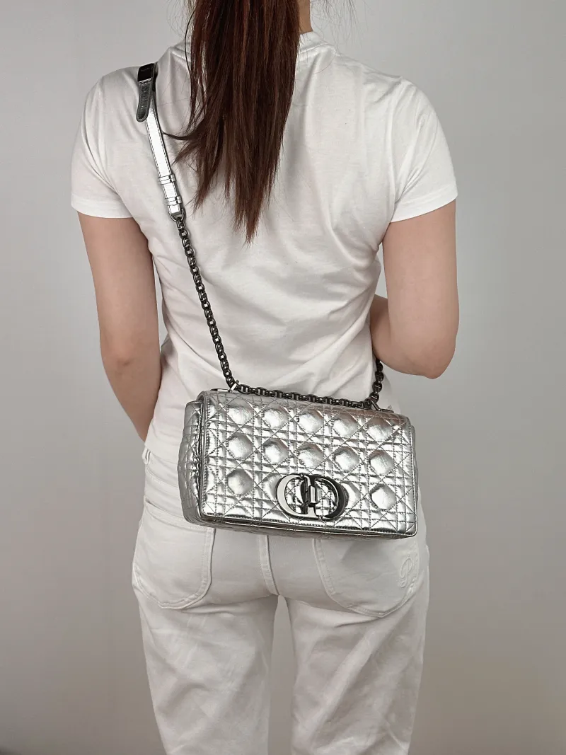 DIOR Crossbody Bag Caro Chain Bag Silver Waxed Leather Medium25.5 × 9 × 15.5 cm — on-model view 2 of 2