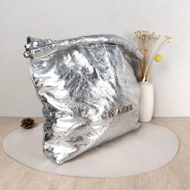 Chanel Shoulder Bag 22Bag Silver Calfskin Small 35 × 7 × 37 cm — cover view 2 of 5
