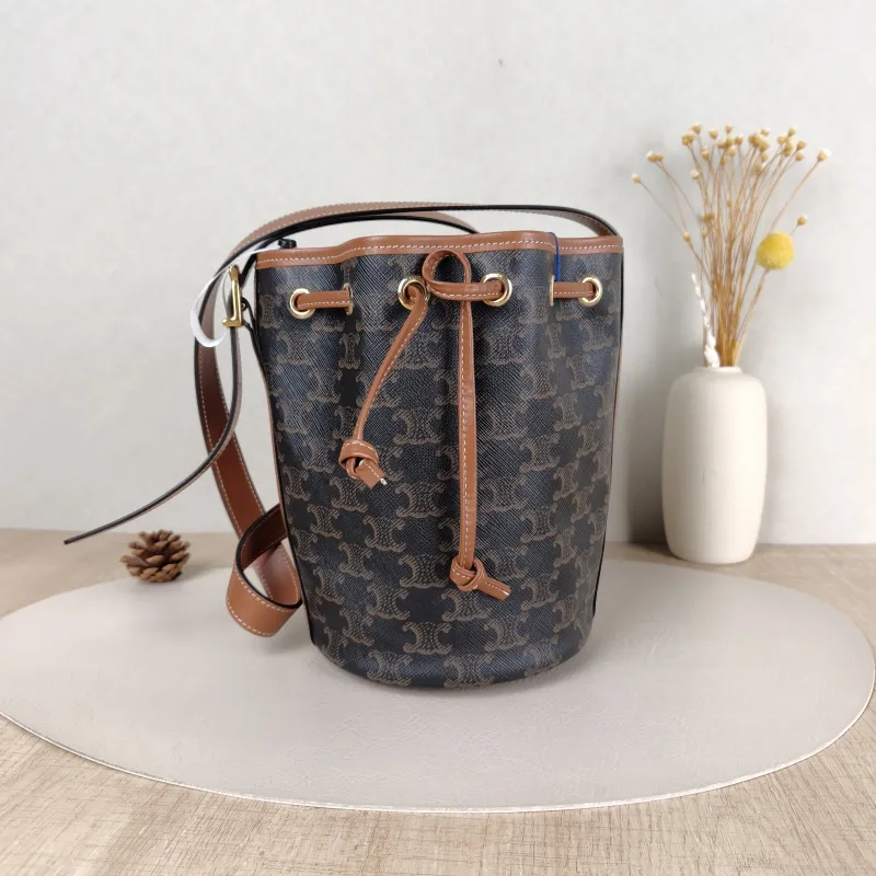 CELINE Crossbody Bag Triomphe Bucket Bag Monogram PVC Small 14 × 14 × 21 cm