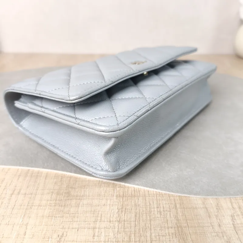 Chanel Crossbody Bag Classic Flap WOC CF WOCWOC Bag Grey Grained Calfskin Mini 19.2 × 3.5 × 12.3 cm — detail view 10 of 11