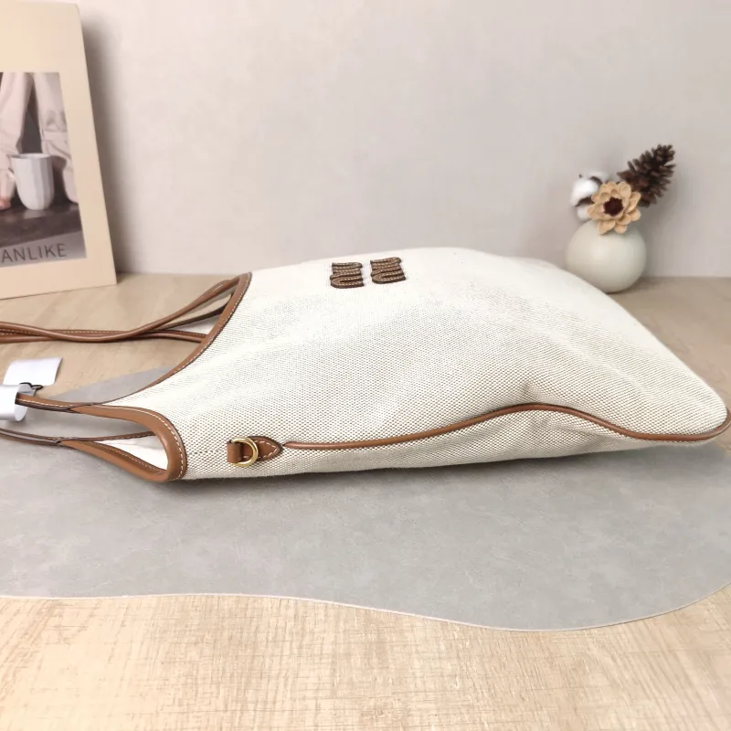 Miumiu Shoulder Bag IVY Tote Shopping Tote Beige Brown Canvas Medium 35*40 — detail view 4 of 10