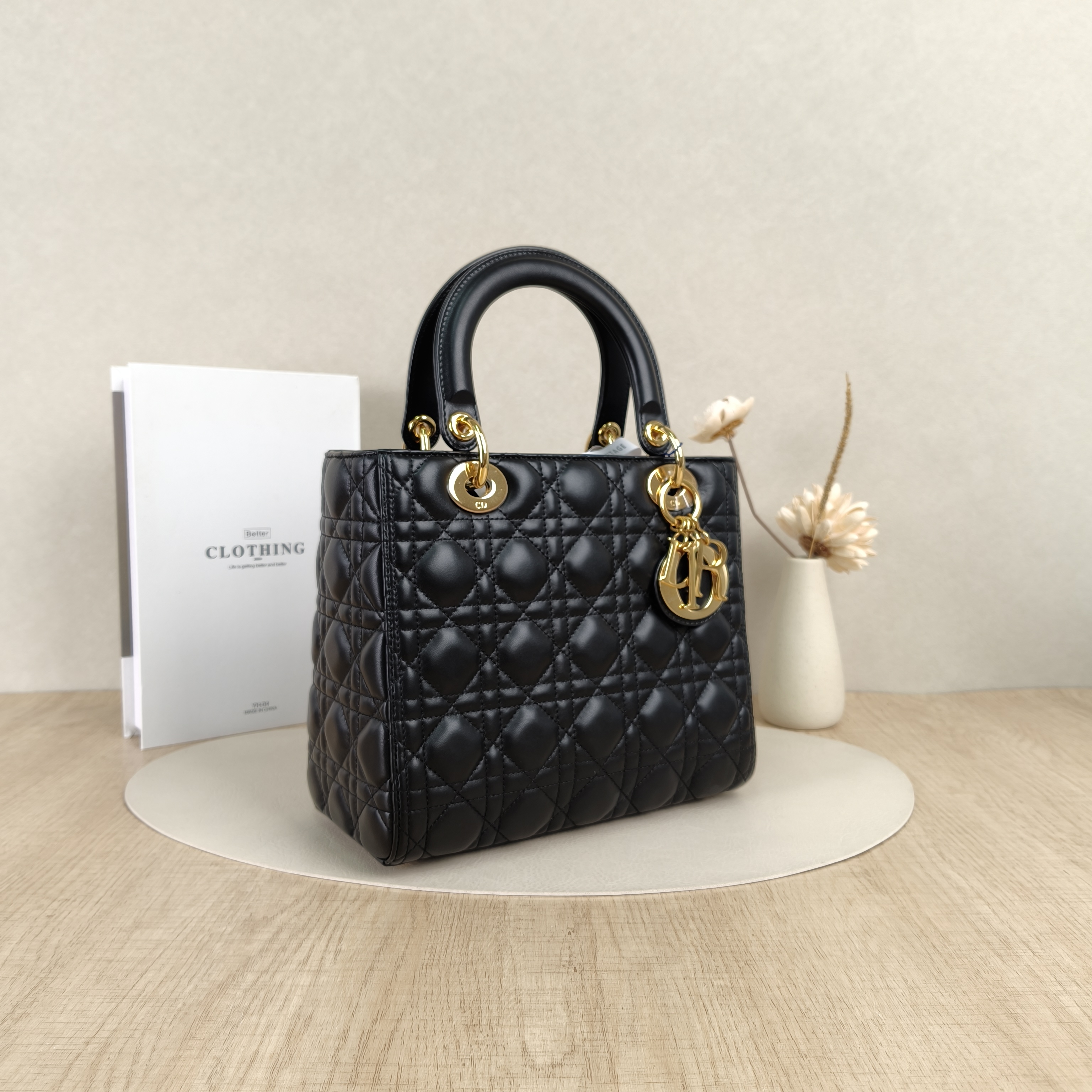 DIOR Top Handle Bag Lady Lady Dior Bag Black SL ambskin Medium24 × 12 × 21 cm — cover view 3 of 8