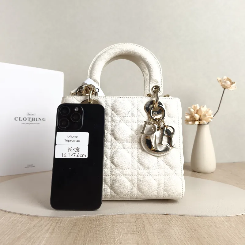 DIOR Top Handle Bag Lady Lady Dior Bag White Grained Calfskin Small20 × 8 × 18 cm — cover view 4 of 5