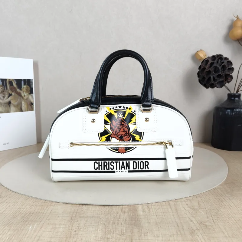 DIOR Top Handle Bag Vibe Bowling White Calfskin 25 × 11 × 15 cm