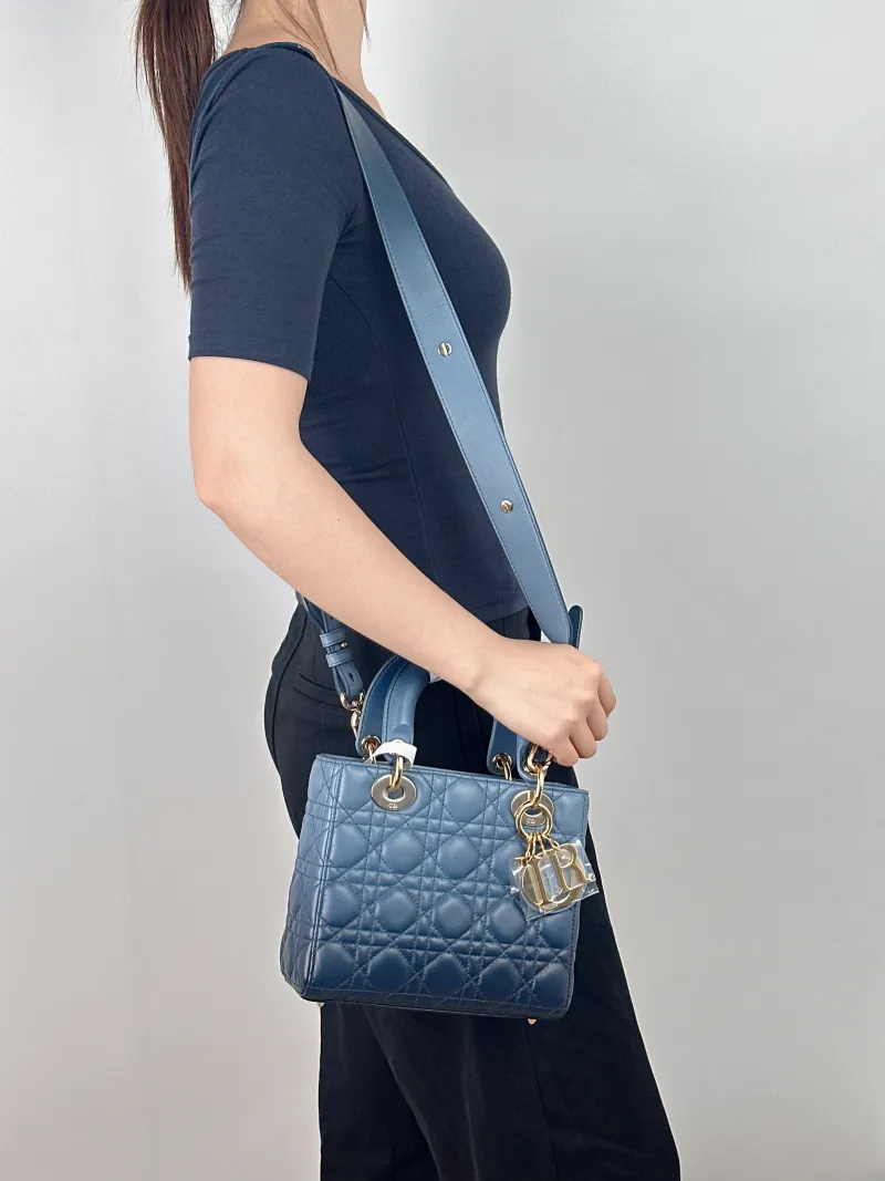 DIOR Top Handle Bag Lady Lady Dior Bag Blue Lambskin Small20 × 8 × 18 cm — on-model view 3 of 3