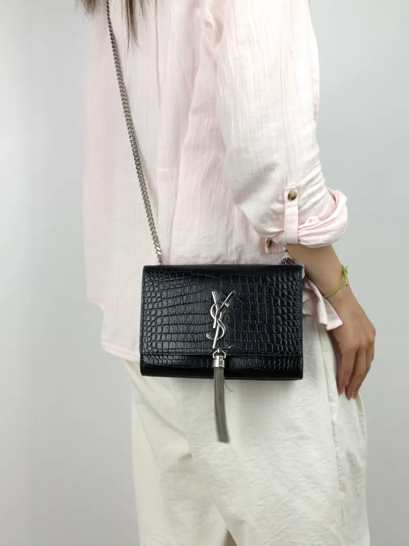 SAINT LAURENT Crossbody Bag KATE Edition Black Calfskin Small20 × 5 × 12.5 cm Conditioned — on-model view 3 of 3