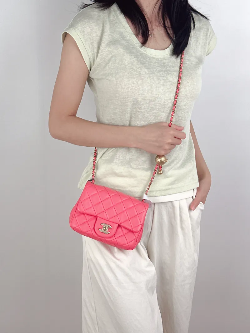 Chanel Crossbody Bag Pink Lambskinmini17 × 8 × 13.5 cm — on-model view 2 of 3