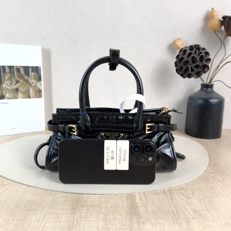 PRADA Shoulder Bag Bonnie Soft Lux Black Waxed Leather Mini 23.5 × 9 × 12 cm — cover view 2 of 6
