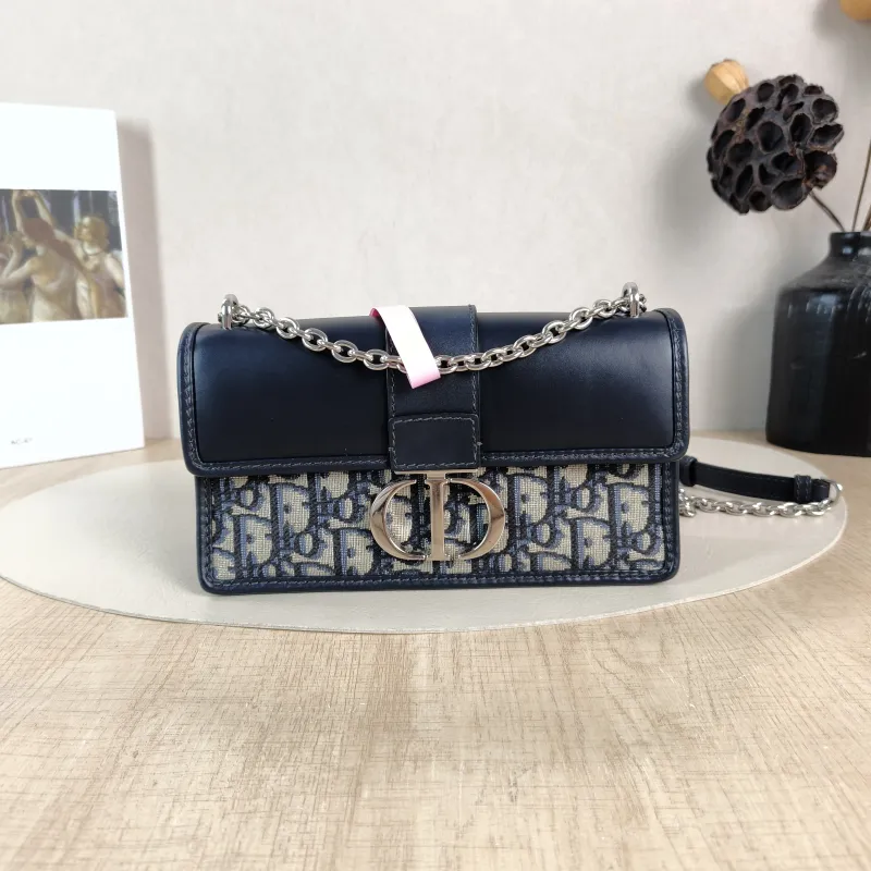 DIOR Crossbody Bag 30 Montaigne East-West 30 Blue Canvas， Small 21 × 6 × 12 cm