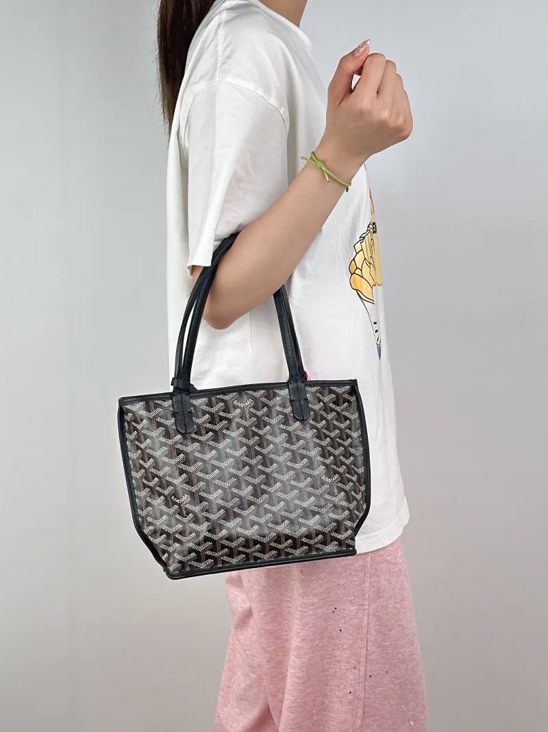 GOYARD Top Handle Bag ANJOU Shopping Tote Black ine Canvasmini19.5 × 9 × 19.5 cm — on-model view 1 of 2