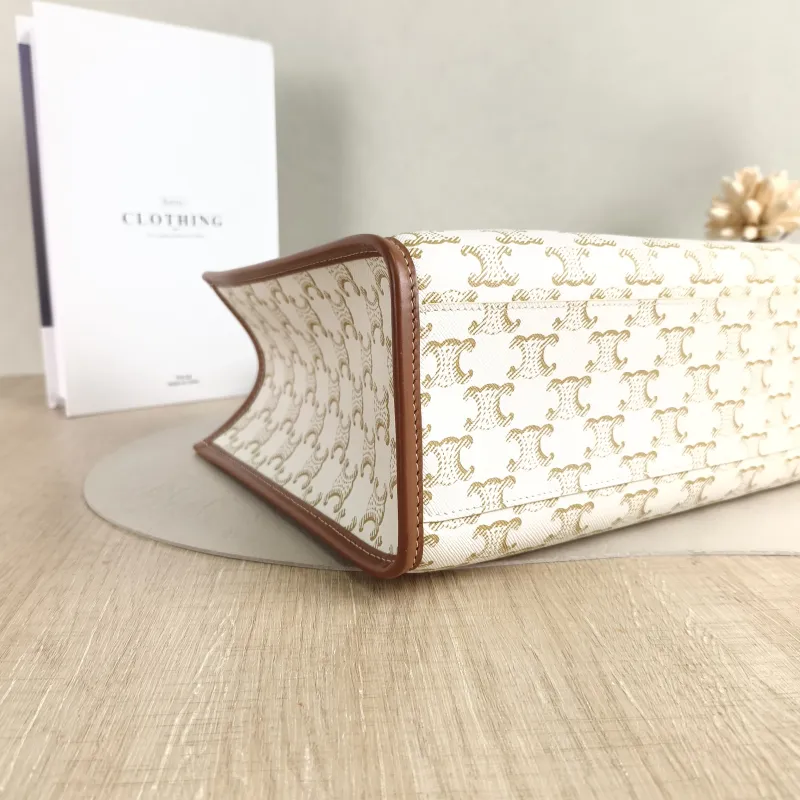 CELINE Top Handle Bag Horizontal Cabas Shopping Tote Beige PVC Mini 34 × 12 × 22.5 cm — detail view 8 of 11