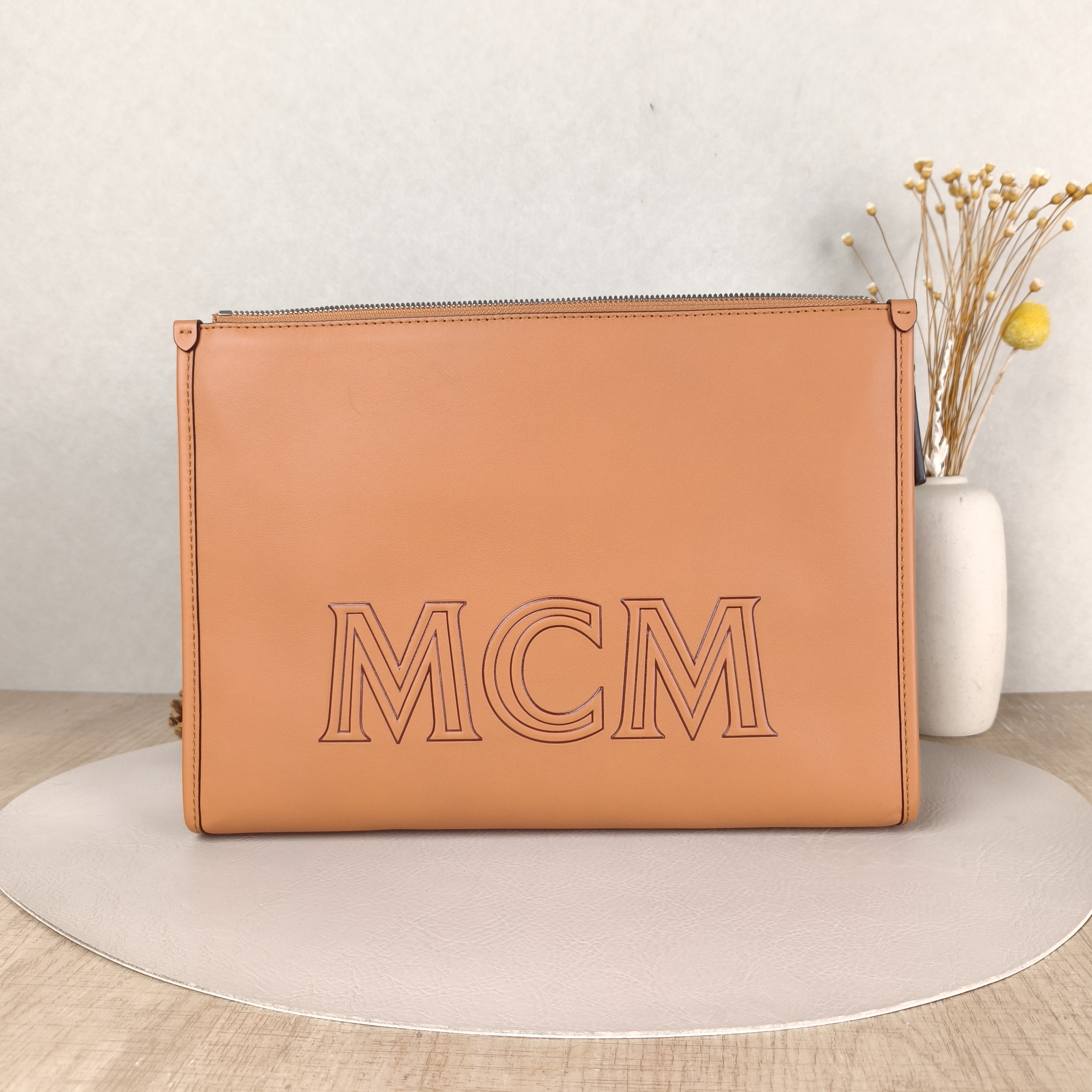 MCM Clutch Clutch Crossbody Bag Brown Calfskin 31 × 7 × 23 cm