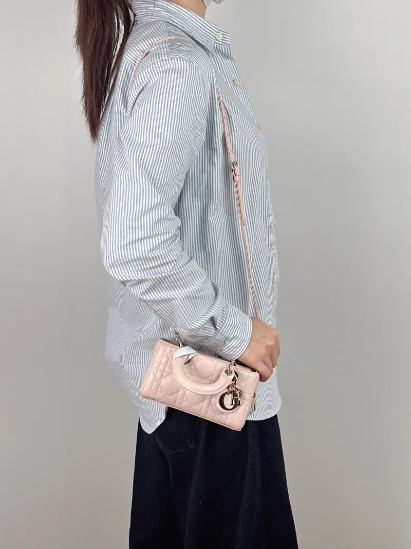 DIOR Crossbody Bag Lady D-Joy Pink Lambskin Mini 16 × 5 × 9 cm — on-model view 2 of 3