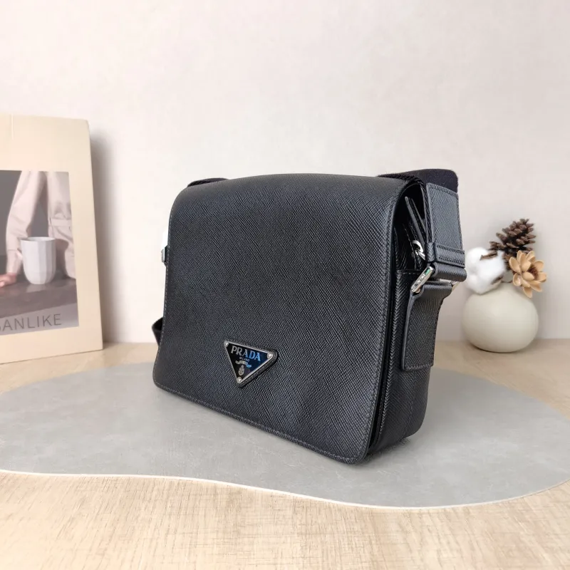 PRADA Shoulder Bag Soft Lux Messenger Bag Black Calfskin One Size 24 × 6 × 18 cm — cover view 3 of 5