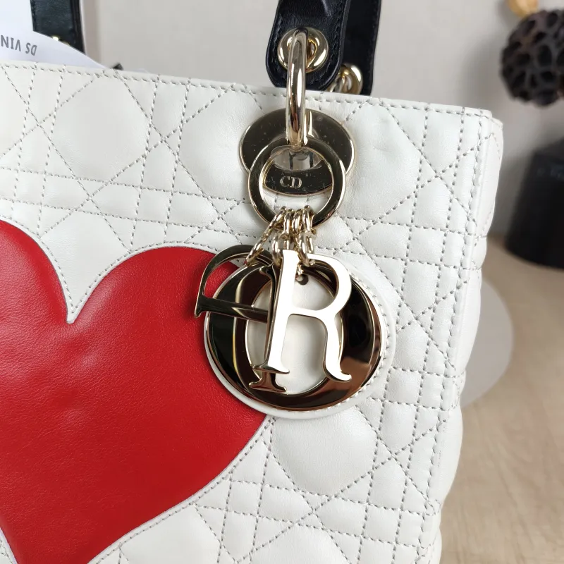 DIOR Top Handle Bag Lady Lady Dior Bag White Calfskin Medium Edition 24 × 12 × 21 cm — detail view 9 of 13