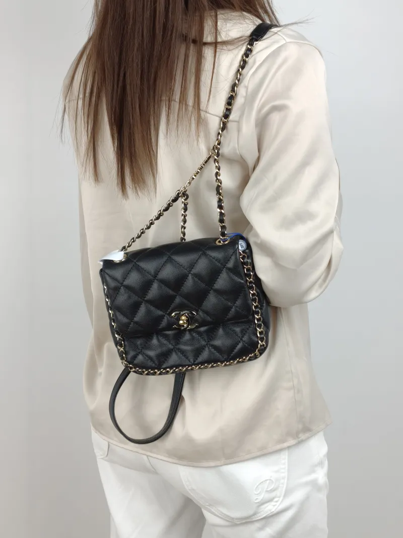 Chanel Backpack logo Backpack Black Lambskin 19 × 6 × 17 cm — on-model view 3 of 3